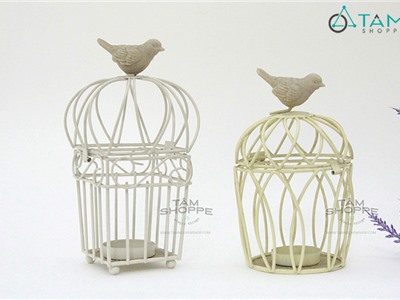 Chân nến vintage lồng chim trắng H-CHN-12